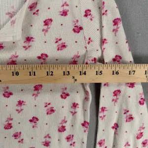 Victorias Secret Pink Floral Thermal Waffle Knit Henley Top Cream XS thumbnail 4