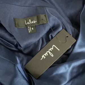 Lulus Jacey Navy Satin Halter Midi Dress Party Cocktail Classic Small NWT thumbnail 11