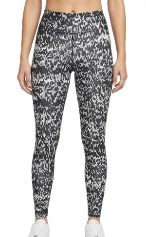 Nike Black Gray White Mottled Print Camouflage Soft Pull On Leggings size M thumbnail 1