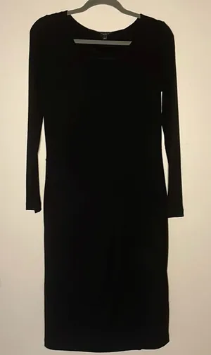 Talbots- Black Wool Blend Long Sleeve Side Ruched Faux Wrap Midi Dress- Size XS thumbnail 1