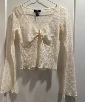 Just Polly‎ Ivory Lace Long Sleeve Top Size Small thumbnail 1