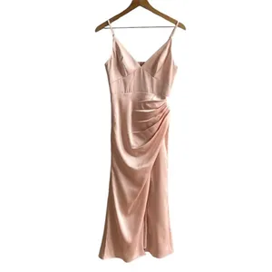 AZAZIE SHANIA NWT Rose Gold Sheath V-Neck Pleated Stretch Satin Dress Size C thumbnail 6