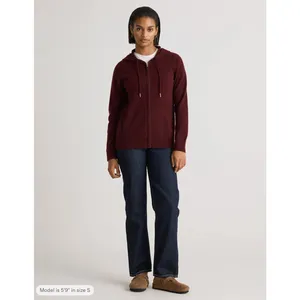 Quince Mongolian Cashmere Full Zip Hoodie Sweater Rich Burgundy Womens XS NWT thumbnail 3