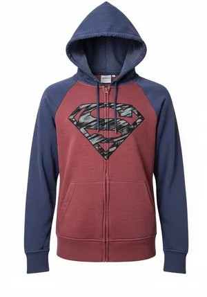DC Comics Superman Full Zip Hoodie Mens Small Colorblock Camo Logo Raglan thumbnail 1