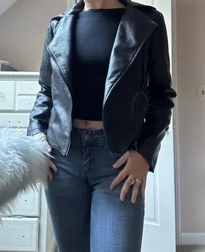 Forever 21 Black Faux Leather Jacket With Good thumbnail 1