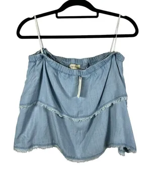 Anthropologie Cloth & Stone Frayed Edge Chambray Layered Mini‎ Skirt sz Medium thumbnail 1