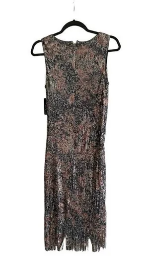NTW Boston Proper Sequin V Neck Faux Wrap Knee Length Frimge Dress SIZE 6 thumbnail 2
