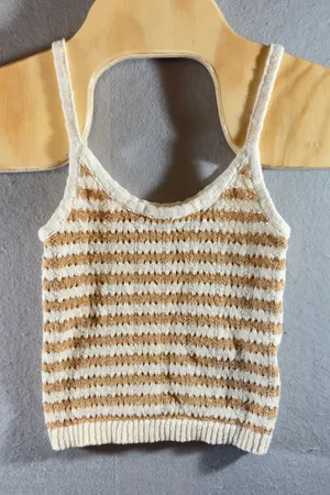 501 | Madewell Sriped Crochet Knit Tank Top‎ XXS Cream Tan Cotton Sweater Cami thumbnail 1