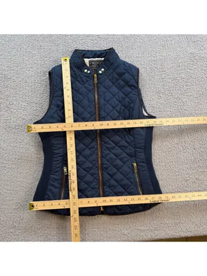 C’Est Toi Women’s Medium Navy Quilted Sherpa Lined Vest Gold Zip Equestrian thumbnail 4