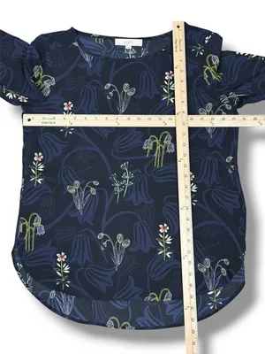 Loft Botanical Floral Print Tunic Blouse Blue Multi Medium Popover Chiffon‎ thumbnail 11