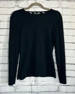 Lauren Ralph Lauren Black Cotton Crew Neck Long Sleeve Top Women’s S Preppy Y2K thumbnail 1