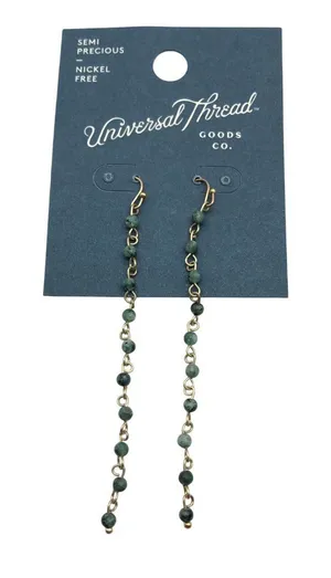 Universal Threads Earrings Dangle Beaded Semi-Precious Green Gold Tone thumbnail 1