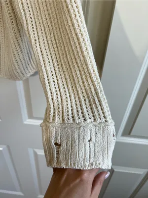 American Eagle Cream Open-Knit Cardigan Sweater thumbnail 6