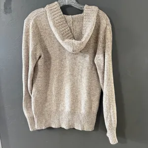 Liz & Co Womens Oatmeal Marled Knit Hoodie Henley Sweater Large Beige‎ Pullover thumbnail 5