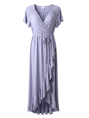 NWT Ingrid & Isabel Lavender Ruffle Flutter Sleeve Faux Wrap Maternity Dress S thumbnail 3