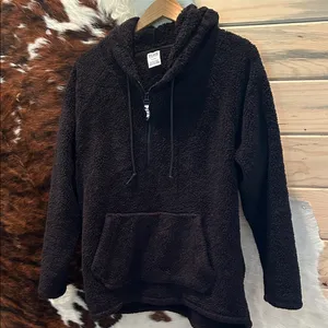 PINK Victoria's Secret Black Hooded Sherpa 1/4 Zip Jacket thumbnail 1