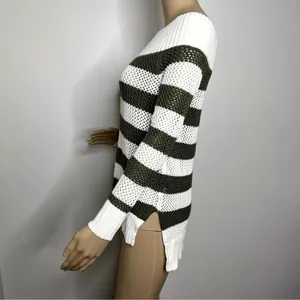 Aerie Green & White Striped Off Shoulder Knit Sweater Medium Cozy Boho Coastal thumbnail 3