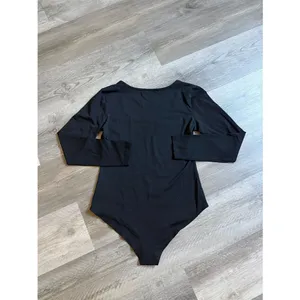 Scoop Neck Black Bodysuit Stretchy Medium Long Sleeve Minimalist Classic thumbnail 6