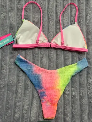 AQUA Eve Tie-Dye Bikini Set — Rainbow Textured — Size Small thumbnail 4