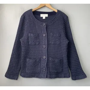 Mod O Doc Jacket Size Large Navy Textured Waffle Lagenlook Boxy Artsy Cotton Top thumbnail 1
