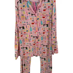Nick & Nora Sewing Seamstress Novelty Print Modal Pajama Set Pink Size XL thumbnail 4