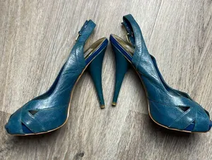 Steve Madden Leather Marlene Teal Peep Toe Heels thumbnail 7