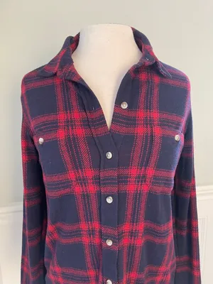 Faherty Red/Blue Plaid Flannel Button Down Shirt Size S! thumbnail 3