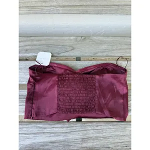 Altar'd State Burgundy Satin Strapless Bow Front Tube Top Size Medium thumbnail 8