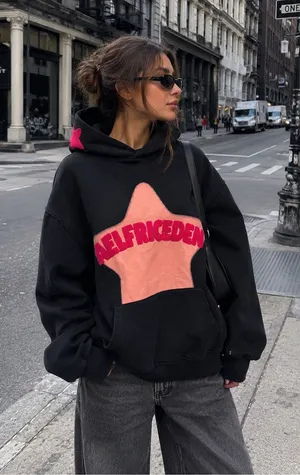 Aelfric Eden Black Hoodie with Pink Star and Pink Logo thumbnail 1