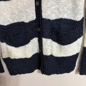Abercrombie & Fitch Navy Blue White Striped Open Knit Cardigan Sweater XS/S thumbnail 5