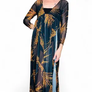 Black & Brown Animal Cheetah Print Sheer Swim Cover Maxi Dress thumbnail 3