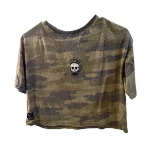 CYAmp Camo Cropped T Shirt‎ Skull Graphic Military Style Top Medium thumbnail 1