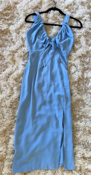 Abercrombie & Fitch Sky Blue Midi Dress with Front Tie thumbnail 1