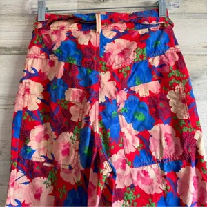 Zara Boho Floral Jogger Style Cotton‎ Lightweight TrouserPants Cropped Red Belt thumbnail 6