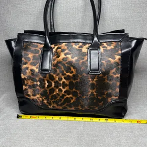 Merona Leopard Print Tote Bag Faux‎ Leather Black Animal Print Handbag Large thumbnail 3