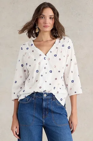 White Stuff Rae Embroidered Textured Boho Organic Cotton Blouse Top‎ Size 12 thumbnail 1