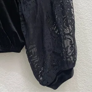 Free People Dream Team Black Velvet Lace Blouse Sz S thumbnail 9
