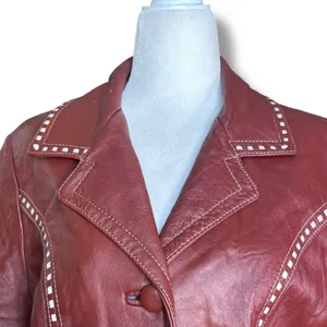 Vintage 70s Burgundy Leather Longline Trench Coat White Whipstitch Western Ranch thumbnail 2