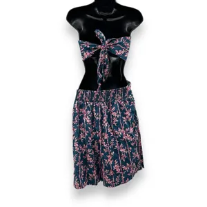 Free People Poolside Navy Blue & Pink Floral 3 Piece Set Sz‎ L thumbnail 9