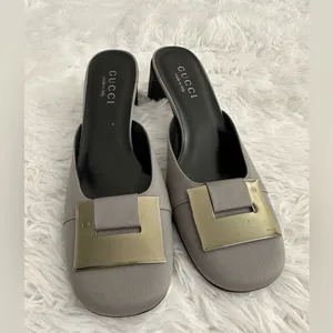 Authentic GUCCI‎ Mule Slides Kitten Stingray Heel Shoes 7.5 7 1/2 thumbnail 2