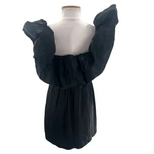 REFORMATION Alber Black Satin Organza Off‎ Shoulder Mini Dress US M NWT thumbnail 7