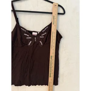 Xhilaration Brown Butterfly Sequin Cami Top Large Y2K Beaded Lettuce Edge Rayon thumbnail 2