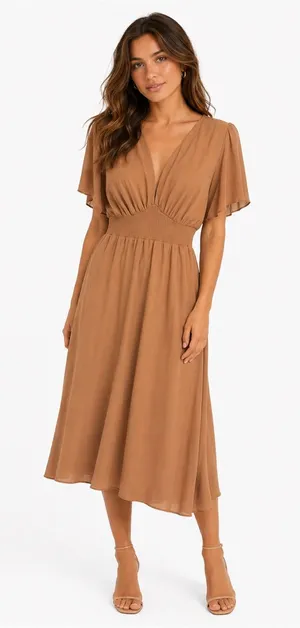 Baltic Born Sarah Smocked Waist Midi Dress Large Short‎ Flutter Sleeve thumbnail 1
