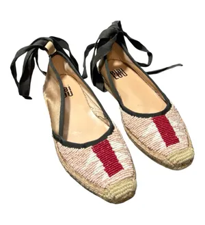 BIBI LOU Red-Accent Beaded Espadrille Flats with Ankle Ties thumbnail 1