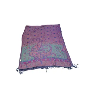 Jerusalem Pashmina Scarf Purple Pink Blue 100% Cashmere Paisley Fringe Wrap thumbnail 2