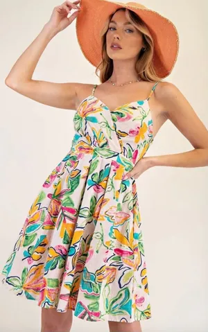 Easel Los Angeles‎ Floral Print Wrap V Neck Smocked Back Mini Dress L thumbnail 1