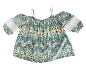 Entro Top Womens Large Off The Shoulder Shirt Colorful Green thumbnail 12