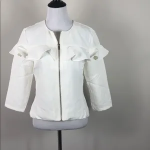 Ivory Ruffle Jacket Lightweight Zip Front Cropped Blazer Lined Size Small NWT White thumbnail 6