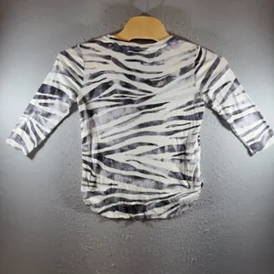1717 | Tommy Bahama‎ Zebra Print Cotton 3/4 Sleeve Top Women S Coastal Beachy thumbnail 2