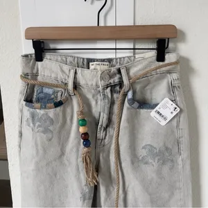 NWT Free People We The Free Geranium Slouchy Straight Jeans Patchwork Fields Fog thumbnail 6